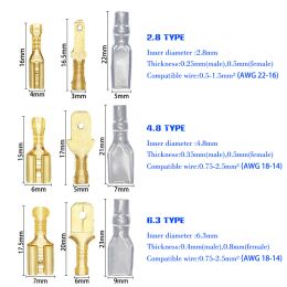 600pcs 2.8 / 4.8 / 6,3 mm Connecteurs femelles mâles Malen