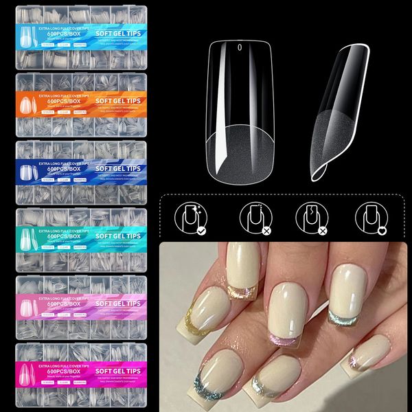 600pcs Tips de couverture complète Appuyez sur les ongles COFFIN CARRET FAKE Nails Acrylique UV Gel Nails Extension