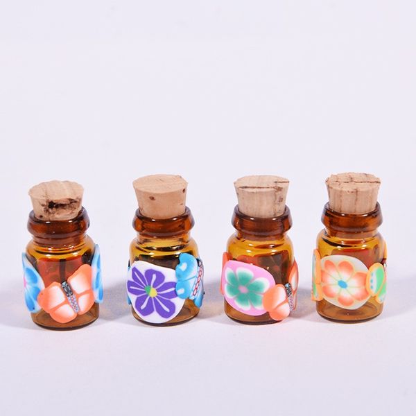 600 unids/lote 0,5 ml coloridas botellas de aceite esencial Fimo de mariposa Mini ámbar para regalo colgante de corcho de arcilla