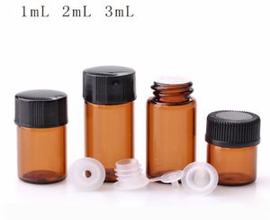Bouteilles d'huile essentielle ambre rouge 1ml 2ml 3ml, petits flacons d'échantillon en verre ambre, conteneur de 600 pièces/lot