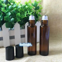 600 Pcs / Lot AMBER Glass Roll On Bottle 15 ml (1 / 2 oz) Bouteille de parfum d'aromathérapie vide d'huile essentielle 15 ml avec bille roulante en métal Free DHL Wuoc