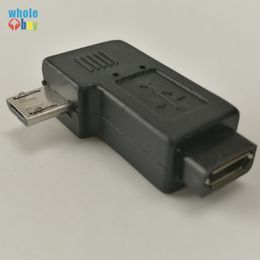 600 stks / partij Zwart 9mm Lange Connector 90 Graden Rechts Links Hoekige Micro USB 2.0 5pin Male naar Female M tot F-verlengadapter