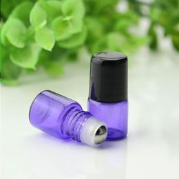600 Pcs/Lot vide 1 ml parfum échantillon rouleau bouteilles 1CC violet bouteille en verre avec rouleau en métal pour huile essentielle aromathérapie Sltvg