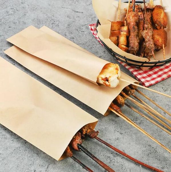 600 Pcs/Lot saucisse Kebab sacs viande Kebab emballage sac résistant à l'huile Kraft sacs en papier en gros