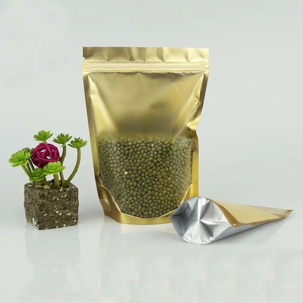 600pcs / lot Stand up Matte Gold Aluminium Foil Zipper Package Bags, Coffee Storage Pouch Réutilisable, Mylar Foil Peanut Packing Sack Zipper Seal Simple