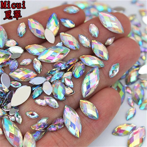 Mélange de strass acryliques, 600 pièces, 6 tailles, œil de cheval, cristal AB, dos plat 3D, décoration Nail Art Non fixable, artisanat de mariage, ZZ80307w