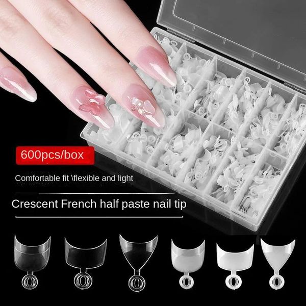 Faux ongles demi-couverture pour Nail Art, 600 pièces, bord croissant français, petit bord blanc, Style court, outil de décoration pour Nail Art, 240104