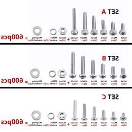 Freeshipping 600pcs / Set Vis à six pans creux Écrous Boulons Assortiment Kit M2 304 Rondelles en acier inoxydable Attaches Outils de réparation de meubles Wqvjg