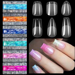 600 pcSbox Semi Frosted Matte Press op nagelstips Volledig deksel acryl valse nagels ovale amandel gebeeldhouwd nep nagel 240430