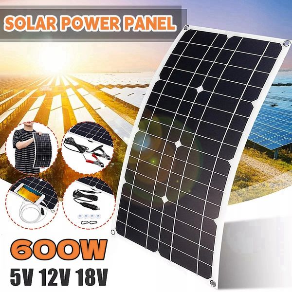 600W Panneau solaire 18V Kit double USB 12V5V DC Chargeur flexible monocristallant adapté aux batteries RV automobiles 240430