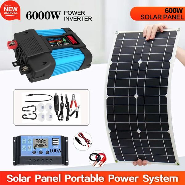 600W18V Panel solar portátil Banco de energía Kit de panel solar Controlador de 12 V Placa solar para el hogar / Camping / RV / Coche Cargador de batería rápido 240124