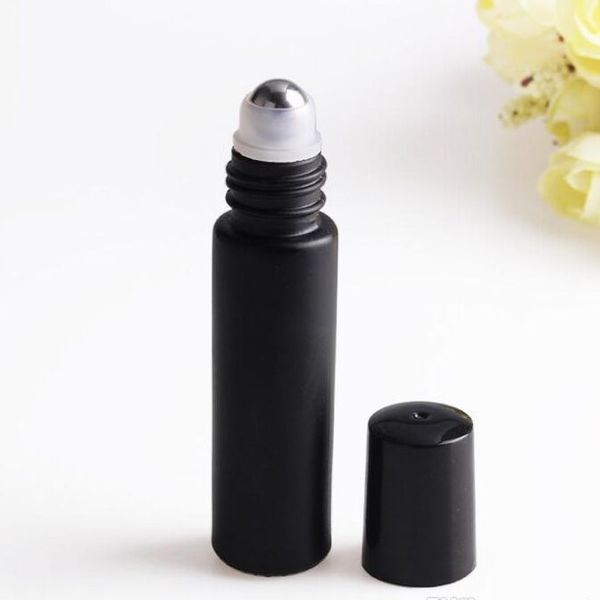 10ml 1/3oz black fragrances roll on glass bottle essential oil metal roller ball