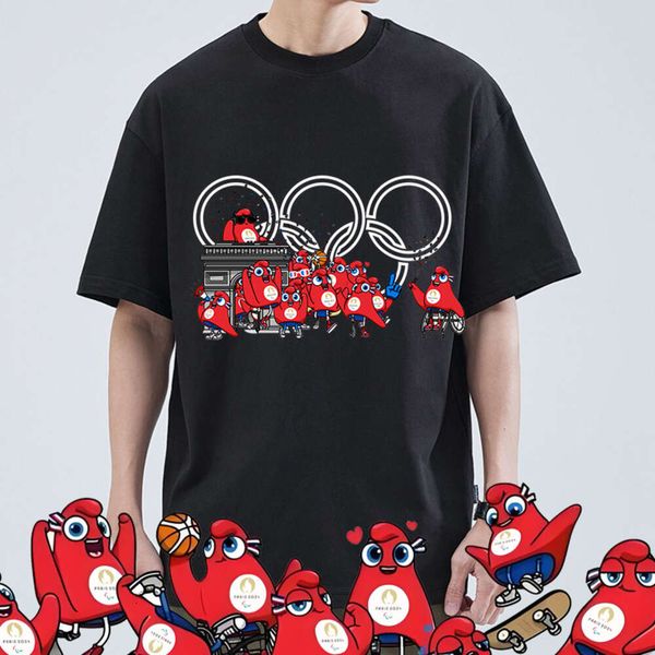 paris mens pattern print paris games mascot t-shirts games games t-shirt loose and comfortablefriggi short sleeved couple men women street w