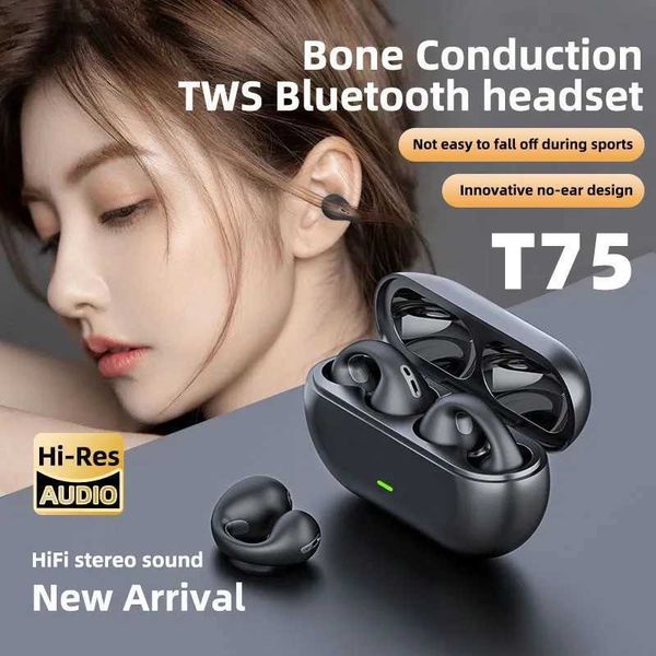 headphones earphones new t75 earclip bluetooth earbuds bone conductive earbuds wireless earbuds 3d surround stereo bass sports earbuds with