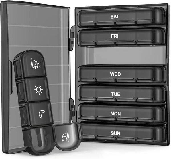 atuban weekly pill organizer 4 times a day with 7 daily large box cases to hold fish oils vitamins supplementsmedication 240125