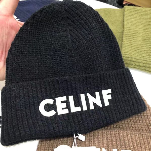 

Big Beanie CELINF Brand Knitted Autumn/winter Designer Beanie/skull Caps Stacked Baotou Letter Ribbed Woolen Hat, White