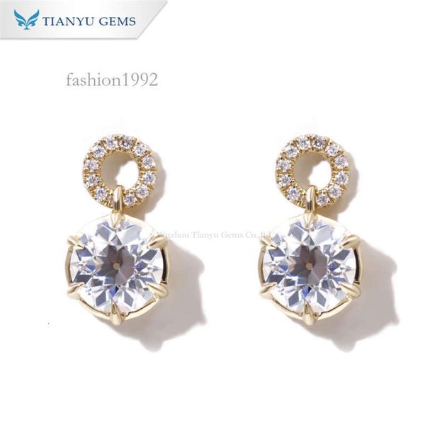 

Tianyu Gems Pure Yellow Gold Classic Design Round Oec Cut Moissanite Diamond Beautiful Stud Earrings