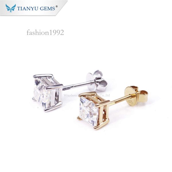 

Tianyu Personalized Customized 2 Tones Gold Square Princess Cut Moissanite Stud Earrings With Screw Back