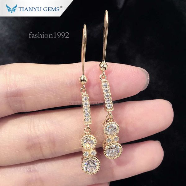 

Tianyu Gems Golden Earrings 14K Yellow Gold With Moissanite Diamond Women Long Hanging Earring
