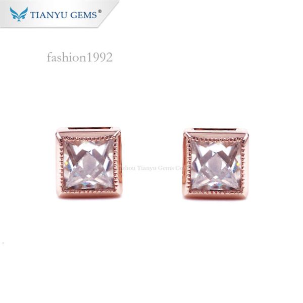 

Tianyu Gems Square Cut Moissanite Diamond Rose Gold Simple Stud Earring