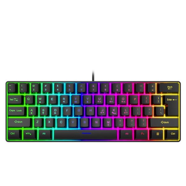 k401 wired film keyboard 61 keys rgb lights type c usb backlit ergonomic keyboard for pc gaming laptop