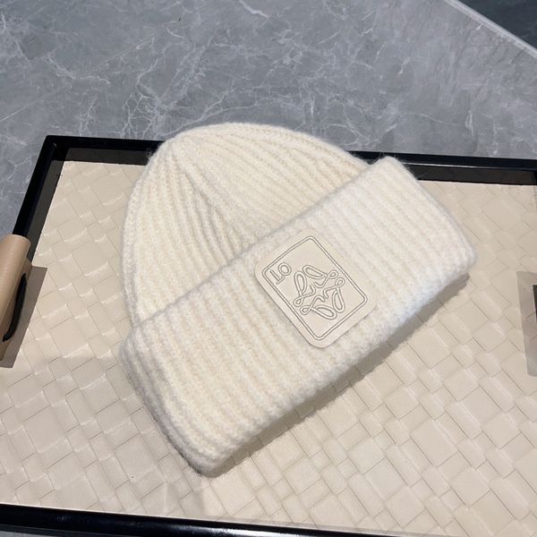 

Designer Beanie Solid Color Embroider Hat Ventilate Knitted Hat Charm Embroidery Warm Multicolor Classic Trend Autumn Winter, White
