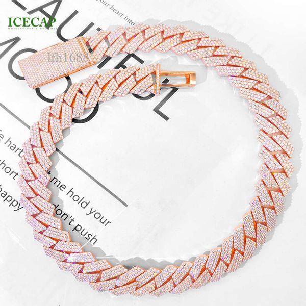 

Rappers Jewelry Hiphop Cuban Link Chain 18Mm 3 Rows Rose Gold Plated Iced Out Moissanite Diamond Cuban Chain Necklace