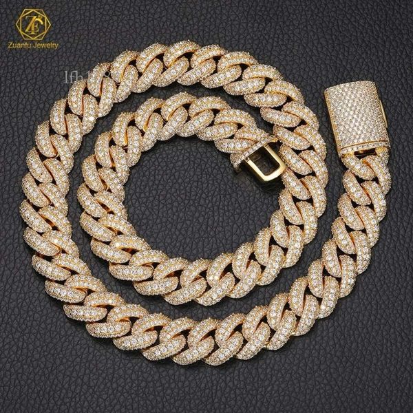 

Fine Jewelry Iced Out Mens Necklace 15Mm 18Inches 3 Rows Moissanite Hip Hop Jewelry Sier Yellow Gold Plated Cuban Chain