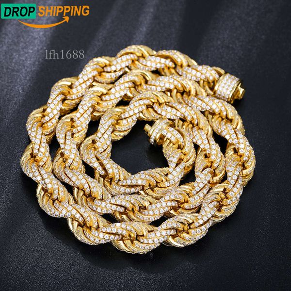 

Dropshipping Pass Diamond Tester Iced Out Moissanite Rope Chain Sterling Sier Lab Gemstone Twist Necklace For Men