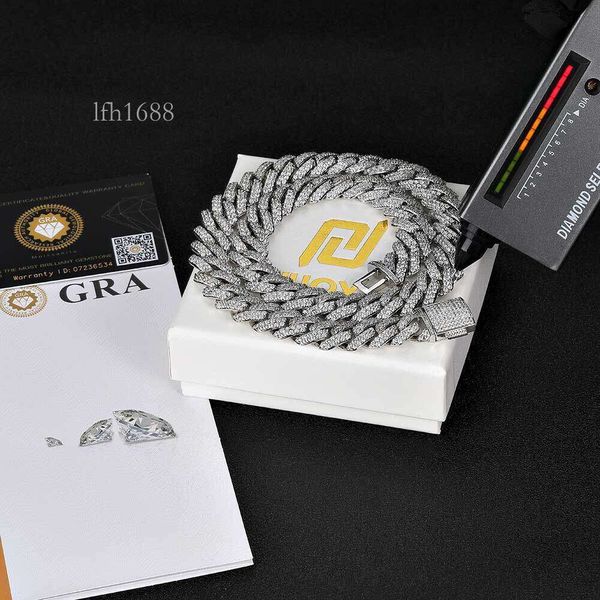 

15Mm Real Gold Plating Trendy Sterling Sier Necklace Moissanite Cuban Link Chain Hip Hop Jewelry Iced Out Cuban Chain