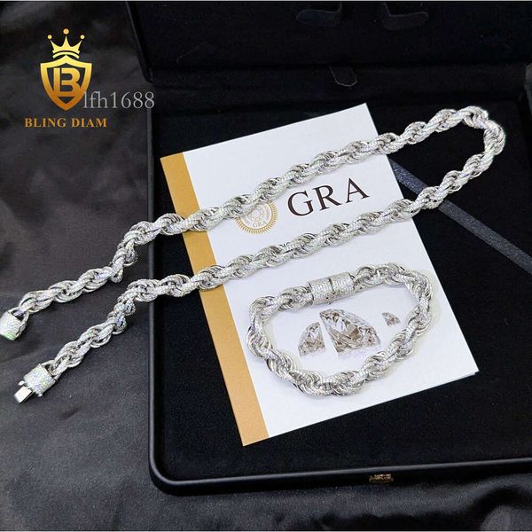 

New Custom Hip Hop Jewelry Sier Iced Out 10Mm Rope Chain Moissanite Cuban Link Chain