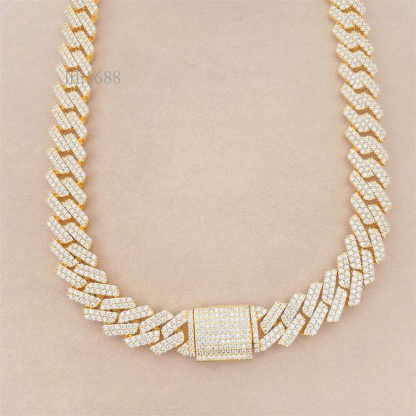 

Fine Jewelry Men Necklace Sterling Sier 15Mm Vvs Moissanite Cuban Link Chain