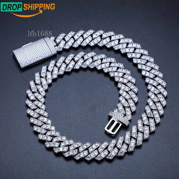 

Dropshipping Hip Hop Jewelry 20Mm 1 Row Vvs Moissanite Diamond Iced Out Men Pure Sier Miami Cuban Link Chain Necklace
