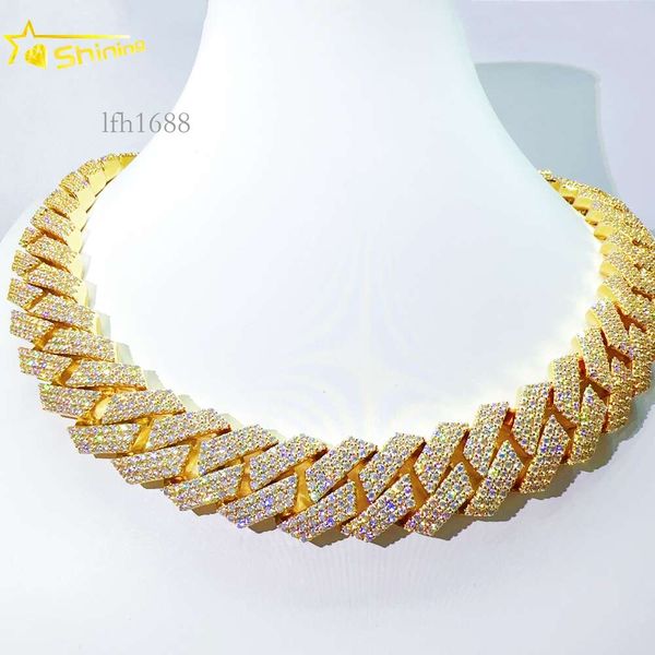 

Large Size Cuban Necklace Iced Out Hip Hop 20Mm 20Inches Vvs Lab Diamond Cuban Link Chain Gold Plated