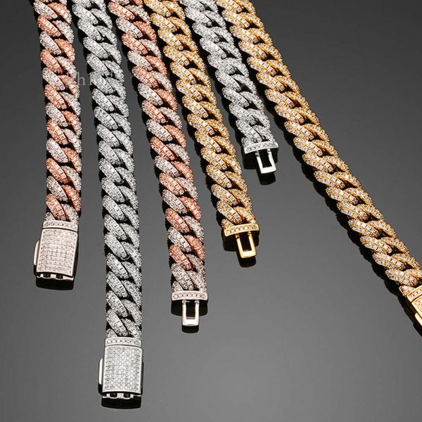 

Drop Shipping Iced Out Gold Plated Sier 10Mm Full Micro Pave Vvs Moissanite Diamond Miami Cuban Link Chain Necklace