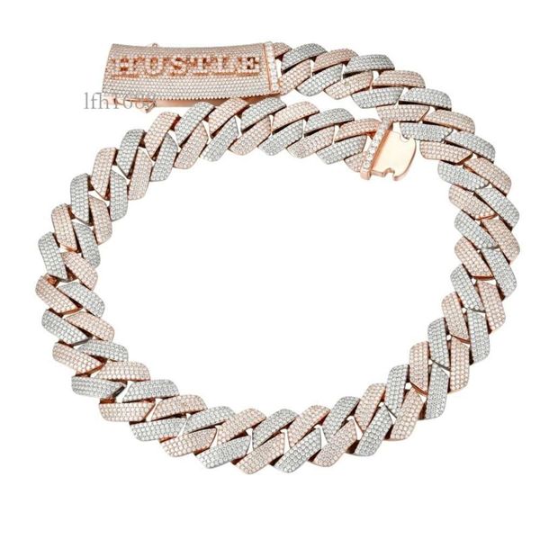 

Rose Gold Two Tone Plated 20Mm Baguette Moissanite Diamond Tester Vvs Lab Diamond Moissanite Cuban Link Chain