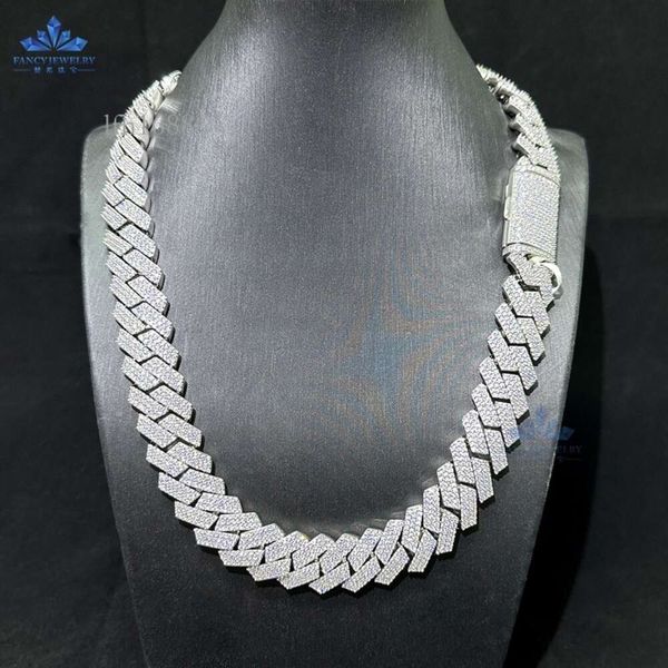 

Hip Hop Jewelry 3 Rows 18Mm Width Men Cuban Link Classic Design Sterling Sier Round Cut Moissanite Cuban Necklace