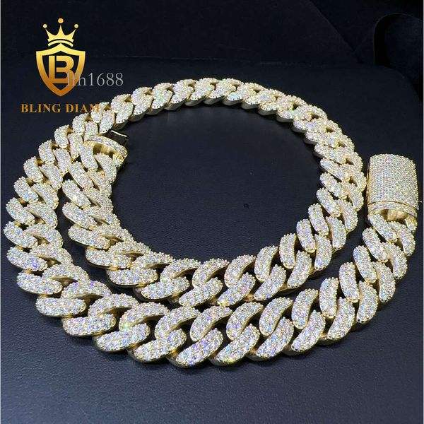 

Factory Price 15Mm Iced Out Miami Hip Hop Chain 10K Gold Plated Sier Vvs Moissanite Diamond Cuban Link Chain
