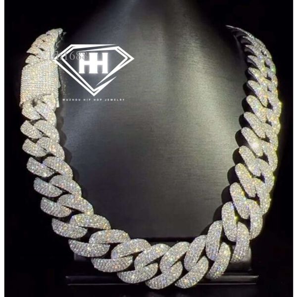 

Hip Hop Jewelry White Gold Iced Out 4 Row Miami Cuban Necklace Sier Vvs Moissanite Diamond Prong Set Cuban Link Chains