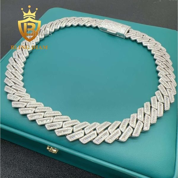 

18Mm Mens Iced Out Miami Hip Hop Chain Necklace Sterling Sier Cubic Zirconia Baguette Cut Cuban Link Chain