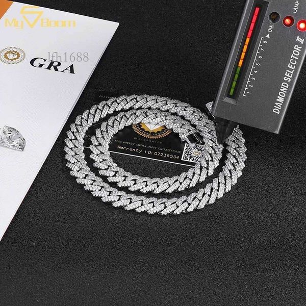 

12Mm Two Rows Vvs Iced Out Diamond Necklace Sterling Sier Men Necklace Miami Moissanite Cuban Link Chain