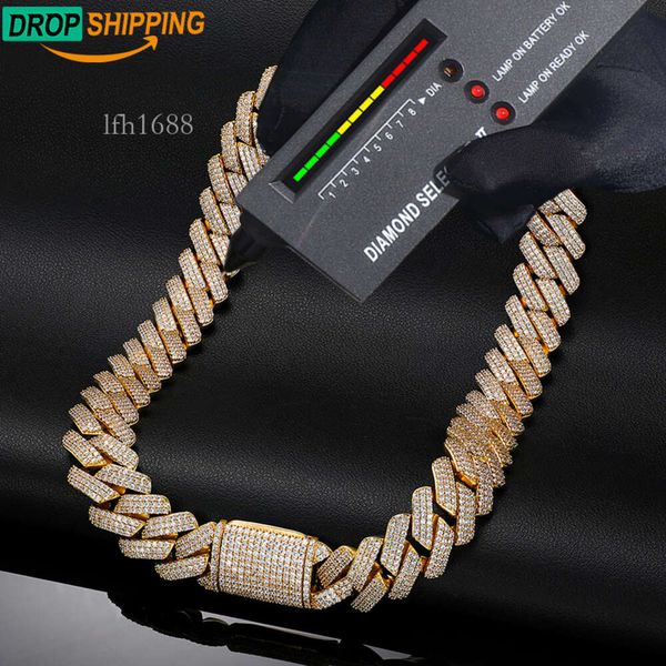

Dropshipping Hiphop Jewelry Men 19Mm Sterling Sier Vvs Moissanite Diamond Iced Out Cuban Link Chain Necklace
