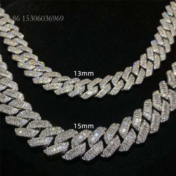 

Hip Hop Men Jewelry Baguette Diamond Miami Cuban Chain Vvs Moissanite Fashion Jewelry Sterling Sier Cuban Necklace