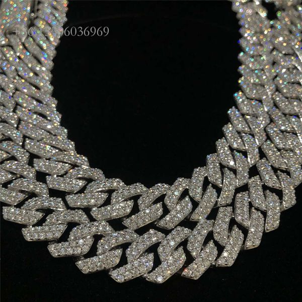 

15Mm Sterling Sier Iced Out Hip Hop Moissanite Jewelry Cuban Necklace Long Clasp Bling Diamond Men Jewelry Cuban Link Chain