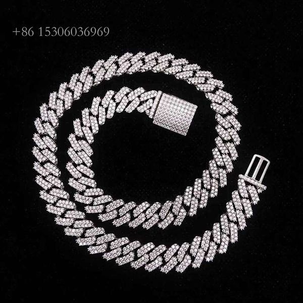 

2022 Hot Sale Hip Hop Cuban Chain Sterling Sier Bust Down 12Mm Hip Hop Vvs1 Moissanite Cuban Link Chain