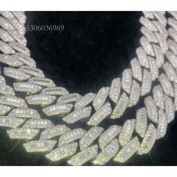 

Sterling Sier Necklace 15Mm Thick Miami Cuban Chain Hip Hop Jewelry Men T Square Mosson Cuban Chain