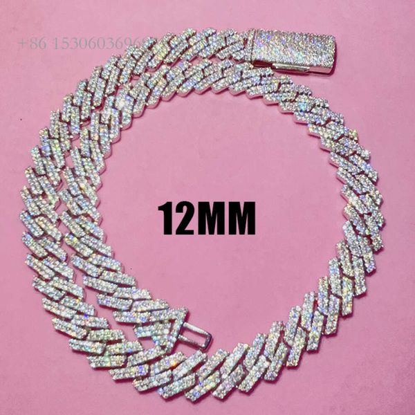 

Sterling Sier Moissanite Cuban Chain Vvs Moissanite Gra Certificate Ice Out Diamond 12Mm Mens Bracelet & Necklace