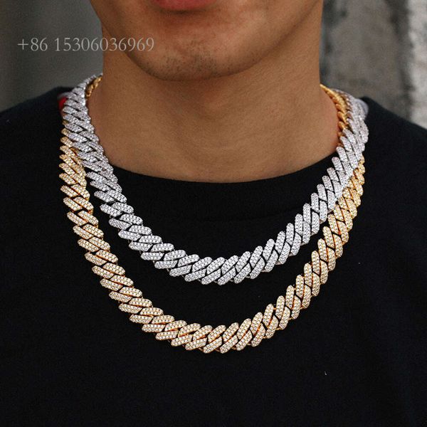 

Hip Hop Cuban Link Chain 14Mm Two Row Diamonds Sier Iced Out D Vvs Moissanite Diamond