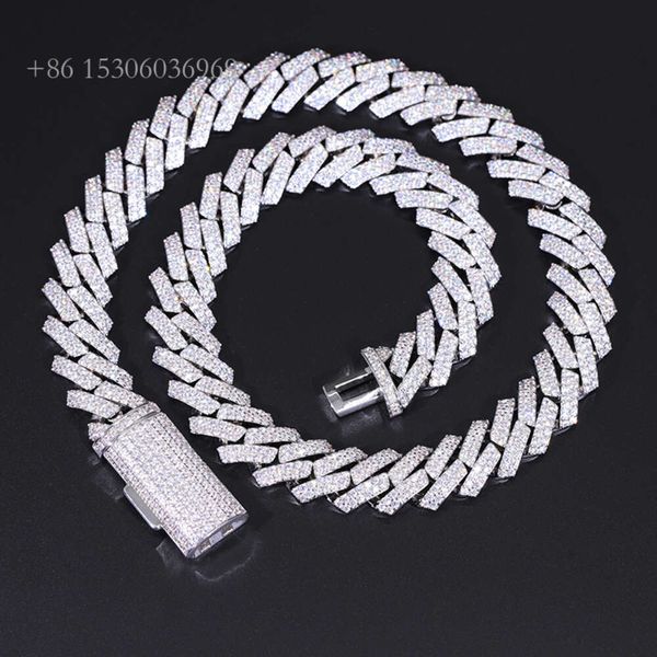 

2023 Hot Sale Heavy 15Mm 2Rows Cuban Chain Sier With Vvs Moissanite Cuban Link Chain Mens Hip Hop Necklace/Bracelet