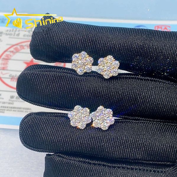 

Hip Hop Screw Back Flower Design 10K Solid Gold Moissanite Stud Earring Diamond Gold Earrings